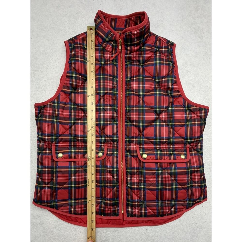 J Crew Vest Womens Large Tartan Plaid Puffer Classic Snap Pockets Red - Picture 4 of 10